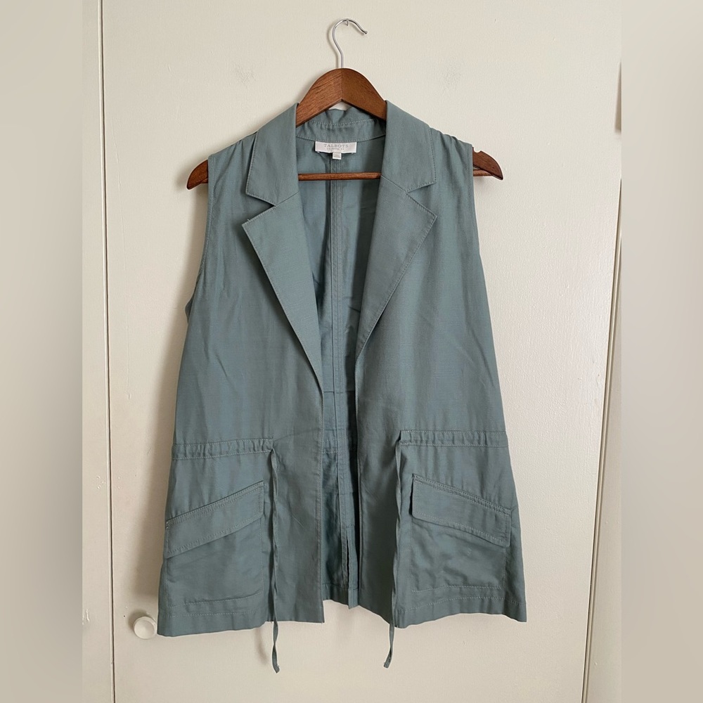 Talbots Olive Utility Vest Size Medium Petite